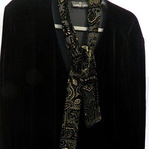 Winter Clearance!! Black Velvet V neck Blouse with Scarf
